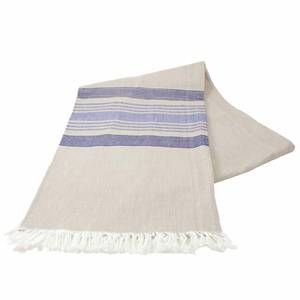 NEW SOBREMESA 108" x 60" large hand-woven tablecloth in wheat with blue stripes